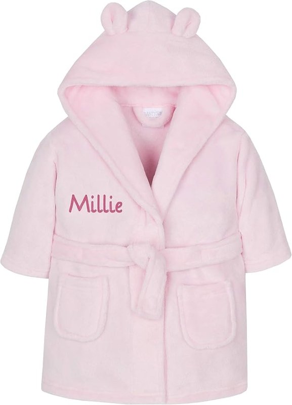 Gembroidery Personalised Baby Bathrobe Hooded Fleece Dressing Gown Super Soft Gifts Bath Robe For Boys Girls Cute Teddy Ears 0-4 Years Secondary image