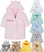 Gembroidery Personalised Baby Bathrobe Hooded Fleece Dressing Gown Super Soft Gifts Bath Robe For Boys Girls Cute Teddy Ears 0 - 4 Years - Baby Robes - British D'sire