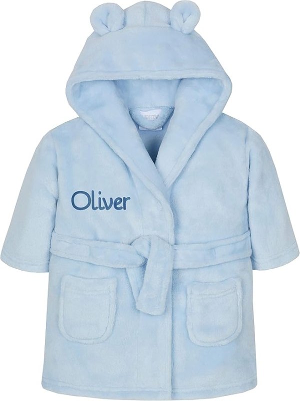 Gembroidery Personalised Baby Bathrobe Hooded Fleece Dressing Gown Super Soft Gifts Bath Robe For Boys Girls Cute Teddy Ears 0 - 4 Years - Baby Robes - British D'sire