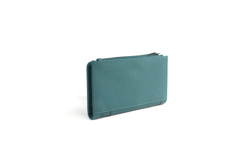Genuine Full Grain Leather Purse RFID With Ring Detail Aqua - British D'sire