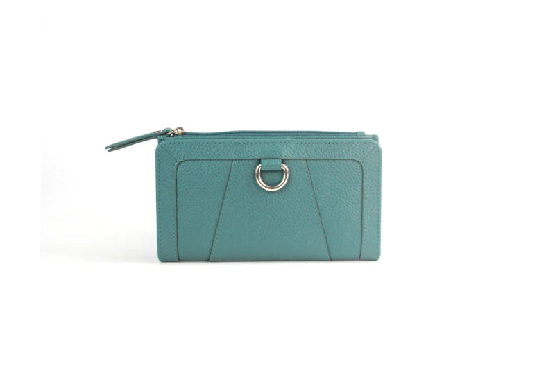 Genuine Full Grain Leather Purse RFID With Ring Detail Aqua - British D'sire Main image