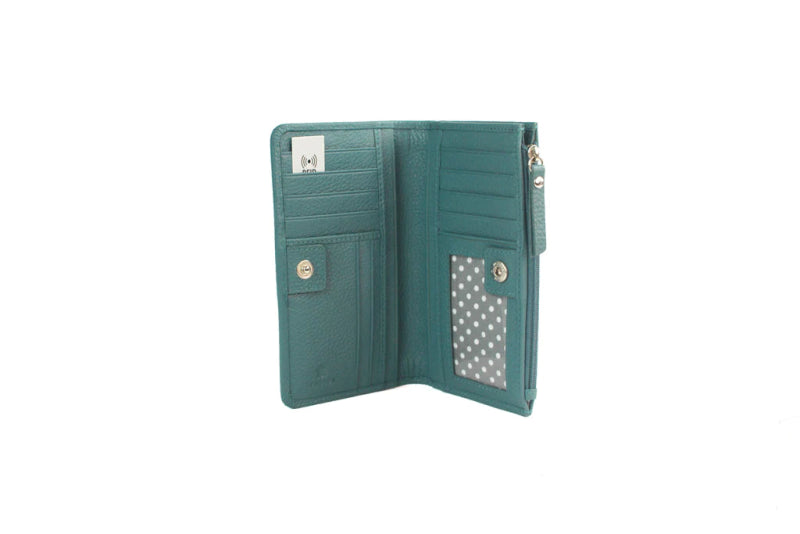 Genuine Full Grain Leather Purse RFID With Ring Detail Aqua Secondary image