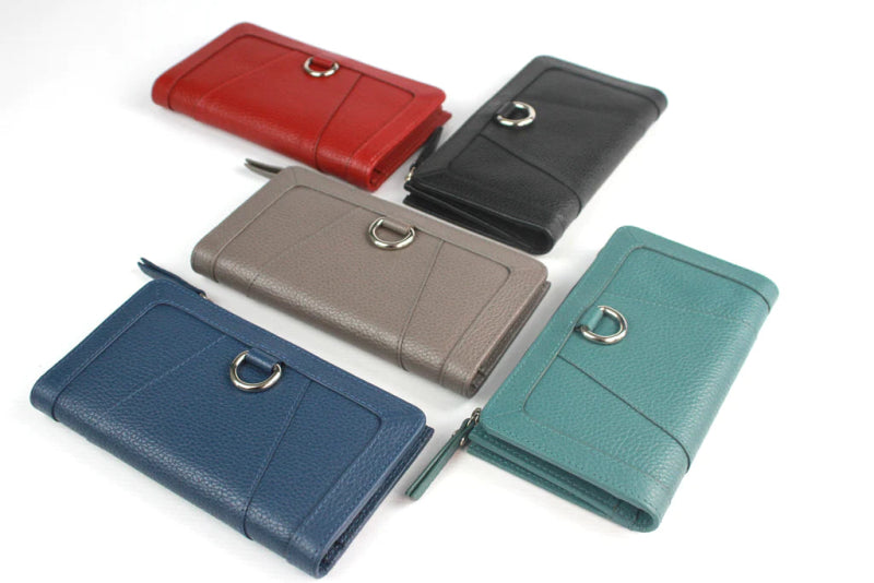 Genuine Full Grain Leather Purse RFID With Ring Detail Ink Blue - British D'sire