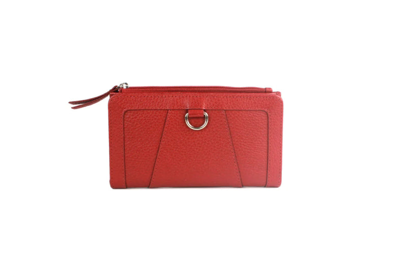 Genuine Full Grain Leather Purse RFID With Ring Detail Red - British D'sire Main image