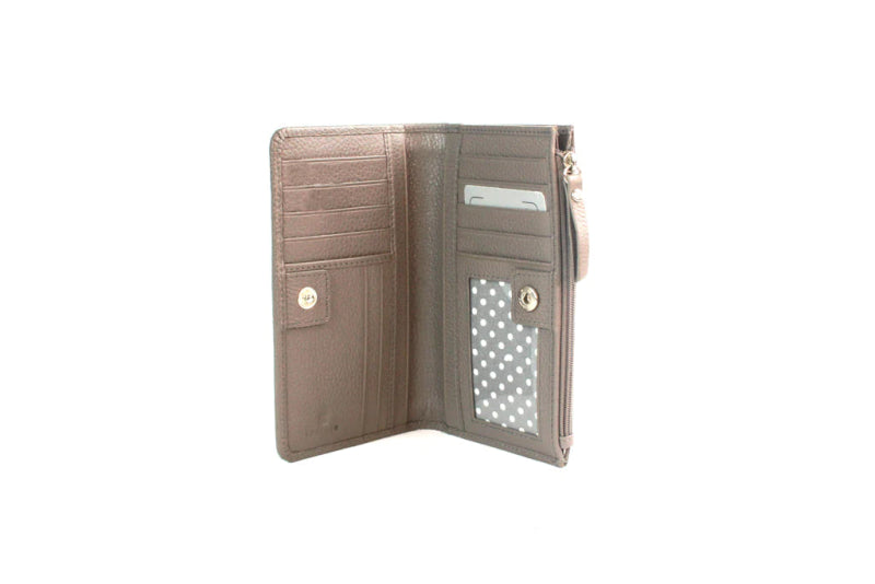 Genuine Full Grain Leather Purse RFID With Ring Detail Taupe - British D'sire