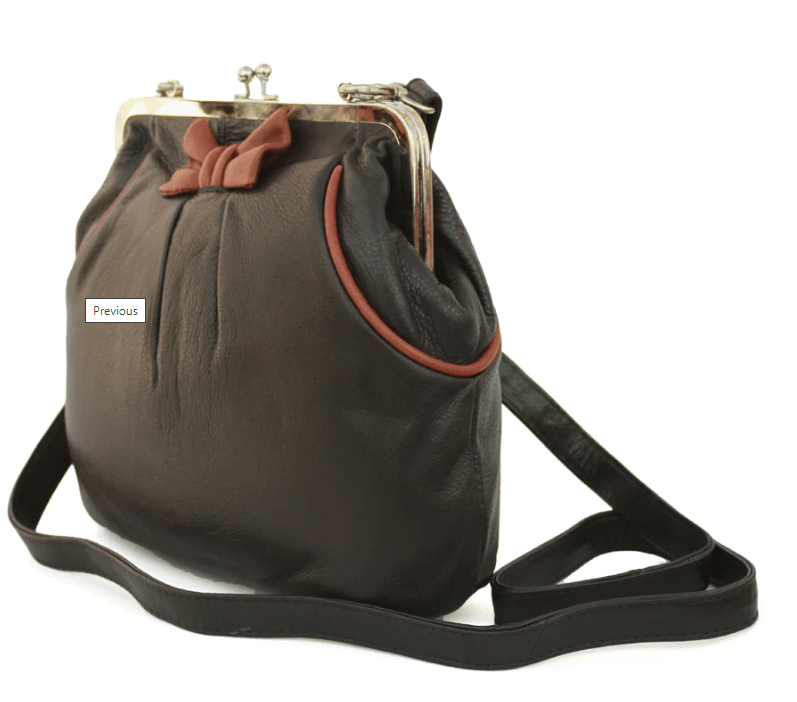 Genuine Leather bag Vintage Retro with 'kiss lock' fastening Contrast piping and bow detail - Debbie Black & Wine - British D'sire