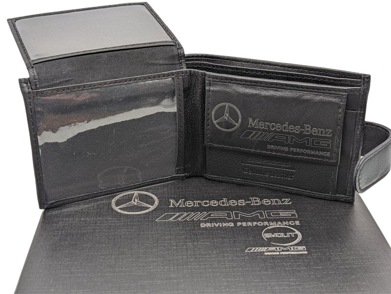 Genuine Leather Mercedes AMG Badge Wallet Sport Wallet, Key Fob, Pen & Cufflinks Boxed Gift Set - British D'sire