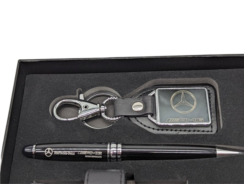 Genuine Leather Mercedes AMG Badge Wallet Sport Wallet, Key Fob, Pen & Cufflinks Boxed Gift Set - British D'sire