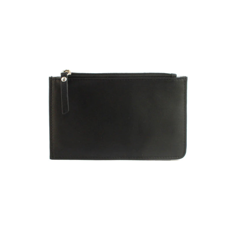 Genuine Leather purse with contrast panel and piping stripe detailing. RFID Black & Grey - British D'sire