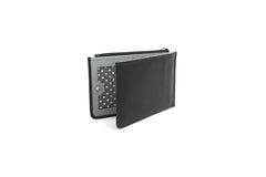Genuine Leather purse with contrast panel and piping stripe detailing. RFID Black & Grey - British D'sire