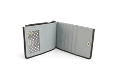 Genuine Leather purse with contrast panel and piping stripe detailing. RFID Black & Grey - British D'sire