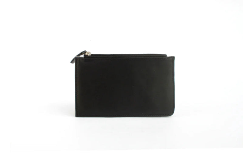 Genuine Leather purse with contrast panel and piping stripe detailing. RFID Black & Grey - British D'sire