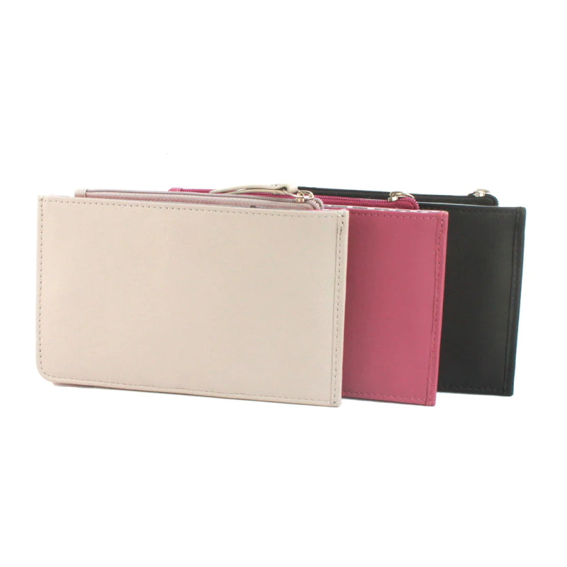 Genuine Leather purse with contrast panel and piping stripe detailing. RFID Black & Grey - British D'sire
