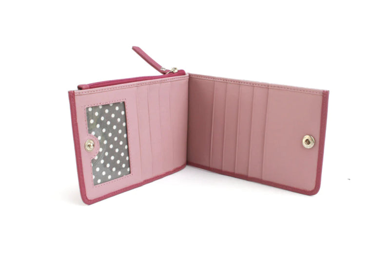 Genuine Leather purse with contrast panel and piping stripe detailing. RFID Pink/Blush - British D'sire Main image