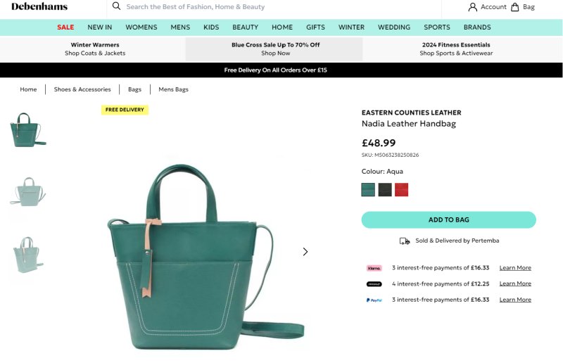 Genuine Soft Leather Aqua Shoulder Handbag - British D'sire