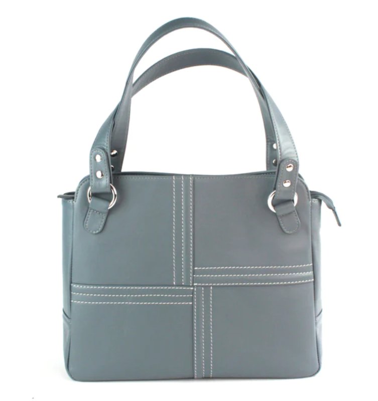 Genuine Soft Leather Handbag With Stitched Detailing Denim - British D'sire