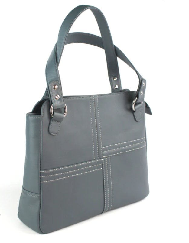 Genuine Soft Leather Handbag With Stitched Detailing Denim - British D'sire