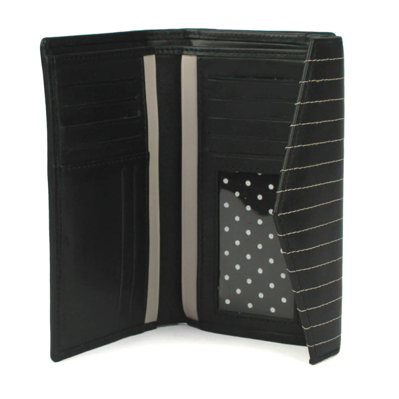 Genuine Soft Leather Purse RFID protection envelope style design and stitching detail Black - British D'sire Main image