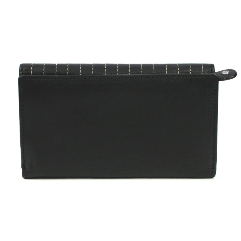 Genuine Soft Leather Purse RFID protection envelope style design and stitching detail Black Secondary image