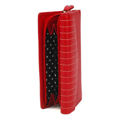 Genuine Soft Leather Purse RFID protection envelope style design and stitching detail Red - British D'sire
