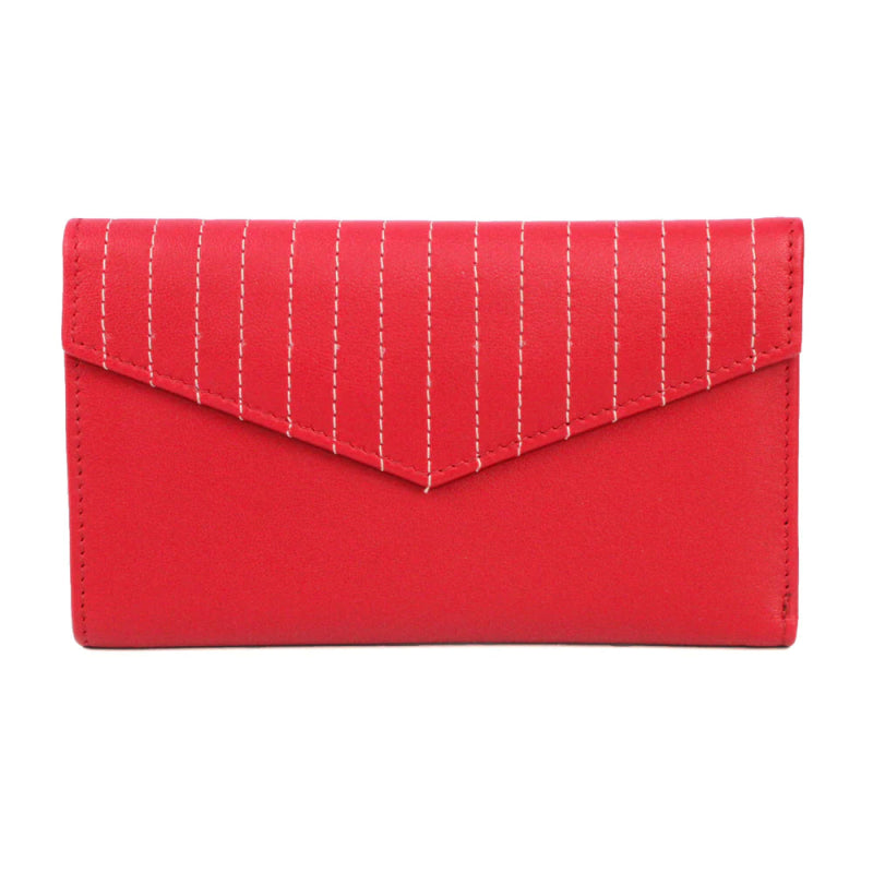 Genuine Soft Leather Purse RFID protection envelope style design and stitching detail Red - British D'sire Main image