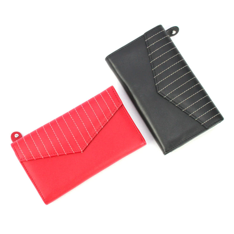 Genuine Soft Leather Purse RFID protection envelope style design and stitching detail Red - British D'sire