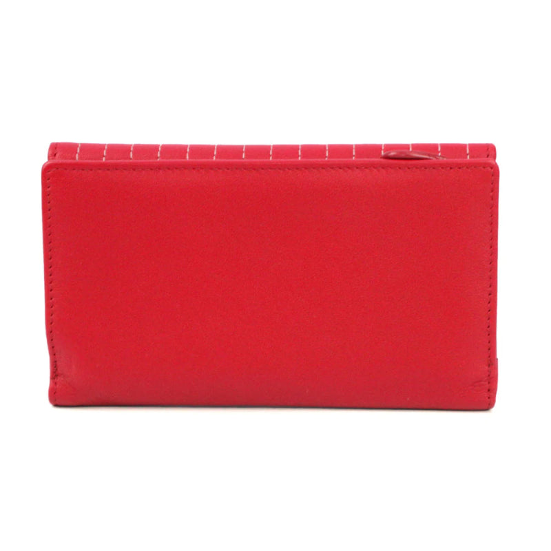 Genuine Soft Leather Purse RFID protection envelope style design and stitching detail Red - British D'sire