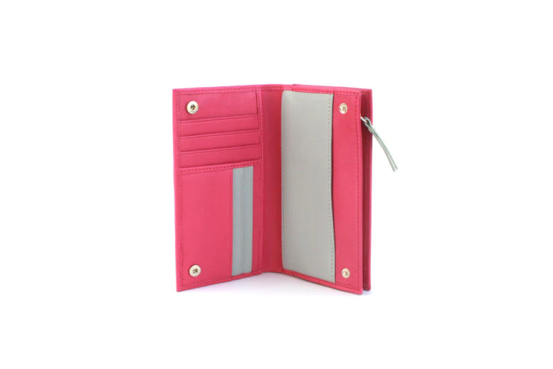 Genuine Soft Leather Purse RFID protection Fuchsia & Grey - British D'sire