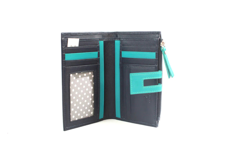 Genuine Soft Leather Purse RFID protection Navy - British D'sire Main image