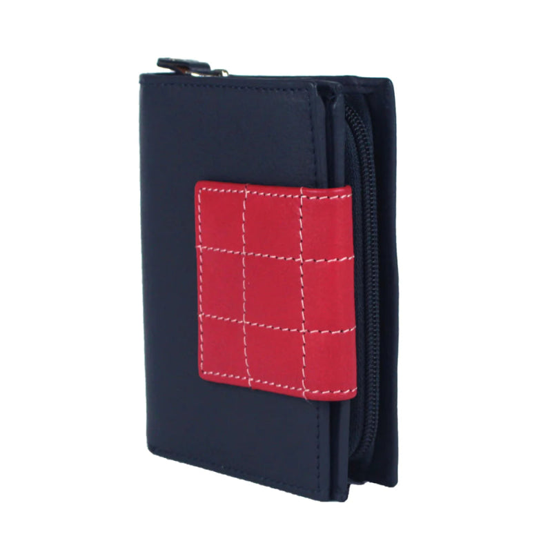 Genuine Soft Leather Purse RFID protection Small Navy & Pink - British D'sire
