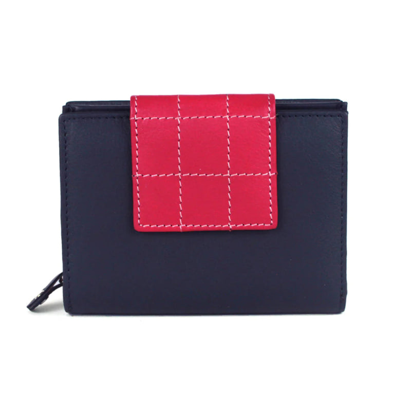 Genuine Soft Leather Purse RFID protection Small Navy & Pink - British D'sire