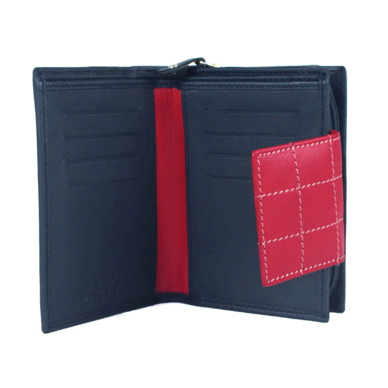 Genuine Soft Leather Purse RFID protection Small Navy & Pink - British D'sire