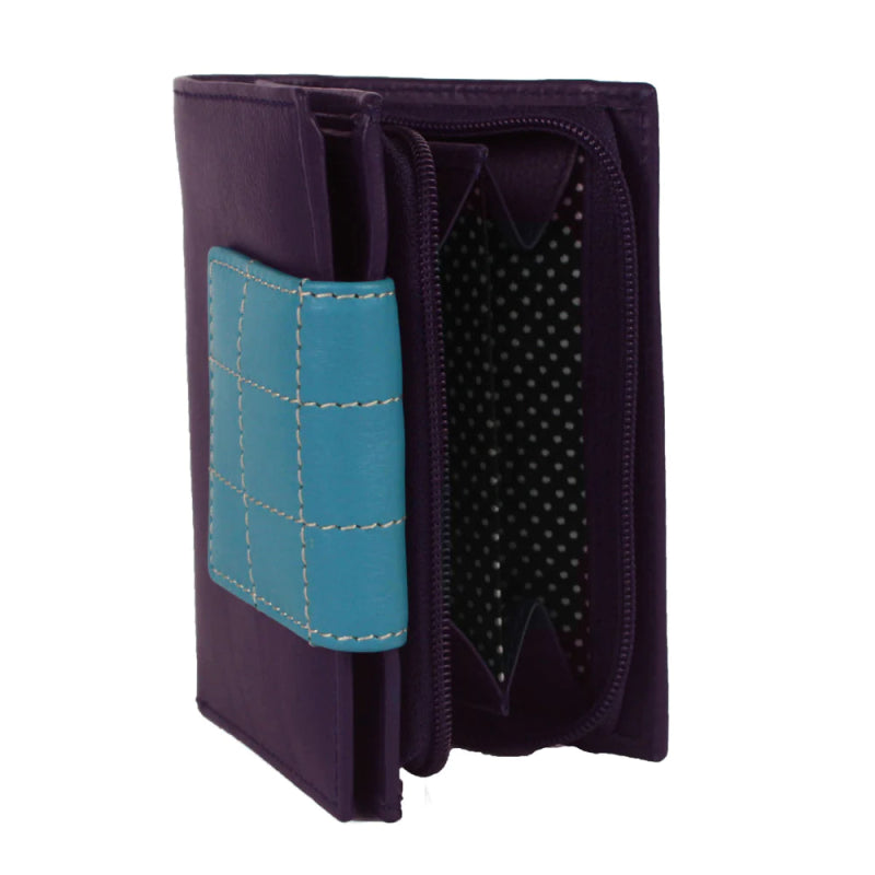 Genuine Soft Leather Purse RFID protection Small Purple & Turquoise - British D'sire