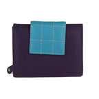 Genuine Soft Leather Purse RFID protection Small Purple & Turquoise - British D'sire