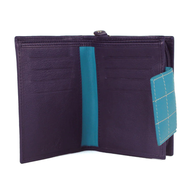 Genuine Soft Leather Purse RFID protection Small Purple & Turquoise - British D'sire Main image