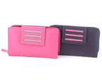 Genuine Soft Leather Purse RFID protection Tab Detail Pink & Purple - British D'sire