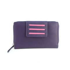 Genuine Soft Leather Purse RFID protection Tab Detail Pink & Purple - British D'sire