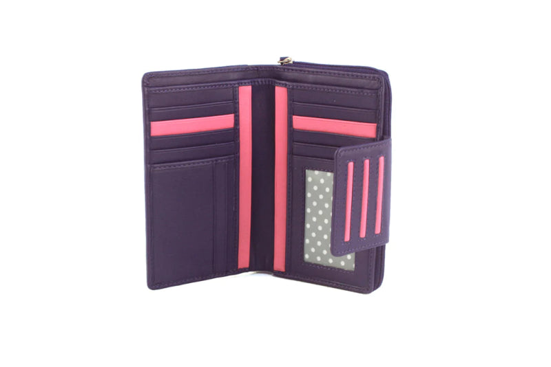 Genuine Soft Leather Purse RFID protection Tab Detail Pink & Purple - British D'sire