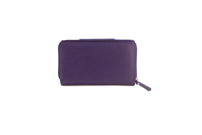 Genuine Soft Leather Purse RFID protection Tab Detail Pink & Purple - British D'sire