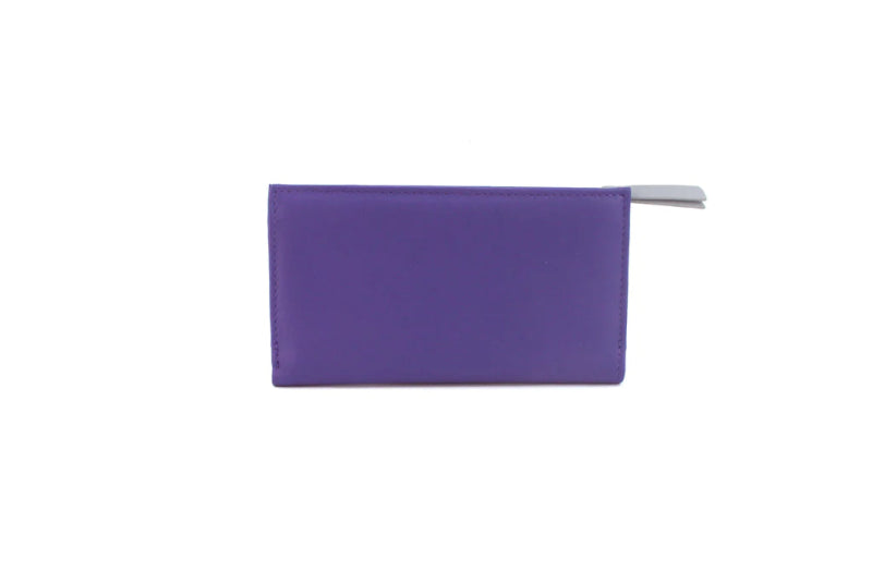 Genuine Soft Leather Purse RFID protection Violet & Grey - British D'sire