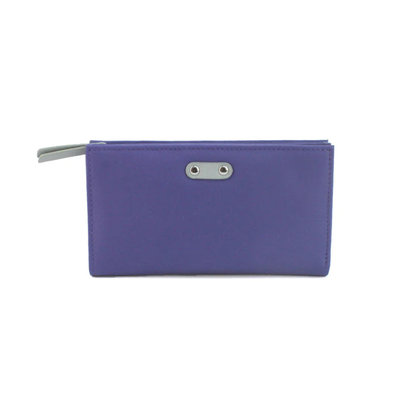 Genuine Soft Leather Purse RFID protection Violet & Grey - British D'sire Main image