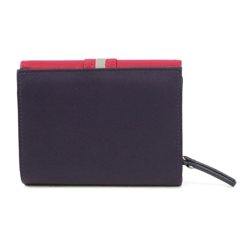 Genuine Soft Leather Purse RFID protection With Contrast colour panel and stripe detail Purple & Pink - British D'sire