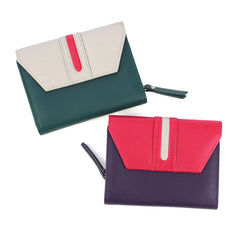 Genuine Soft Leather Purse RFID protection With Contrast colour panel and stripe detail Purple & Pink - British D'sire