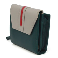 Genuine Soft Leather Purse RFID protection With Contrast colour panel and stripe detail Teal & Ivory - British D'sire
