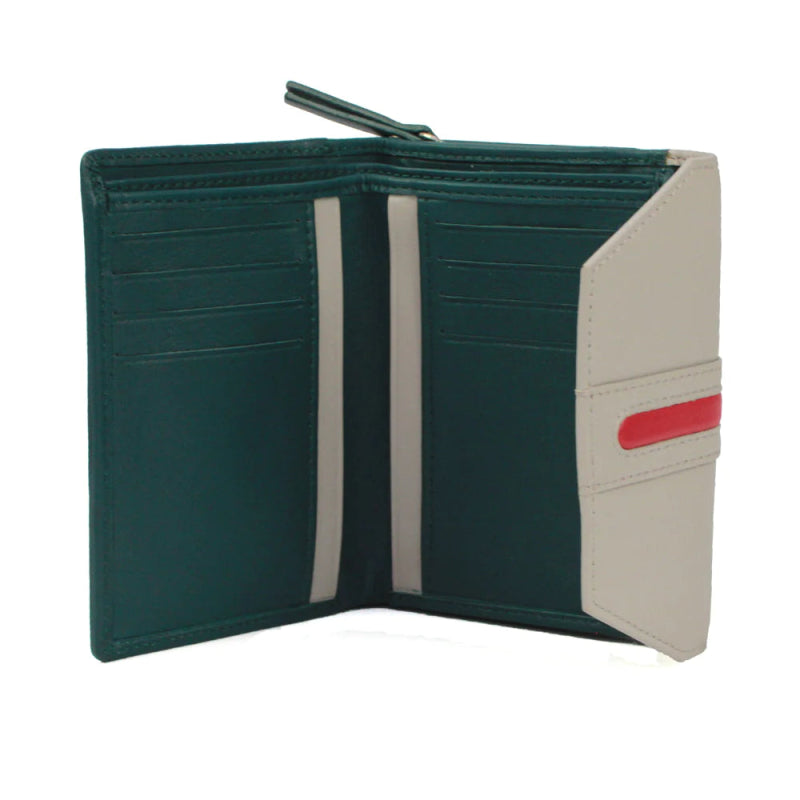 Genuine Soft Leather Purse RFID protection With Contrast colour panel and stripe detail Teal & Ivory - British D'sire