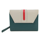 Genuine Soft Leather Purse RFID protection With Contrast colour panel and stripe detail Teal & Ivory - British D'sire