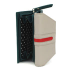 Genuine Soft Leather Purse RFID protection With Contrast colour panel and stripe detail Teal & Ivory - British D'sire