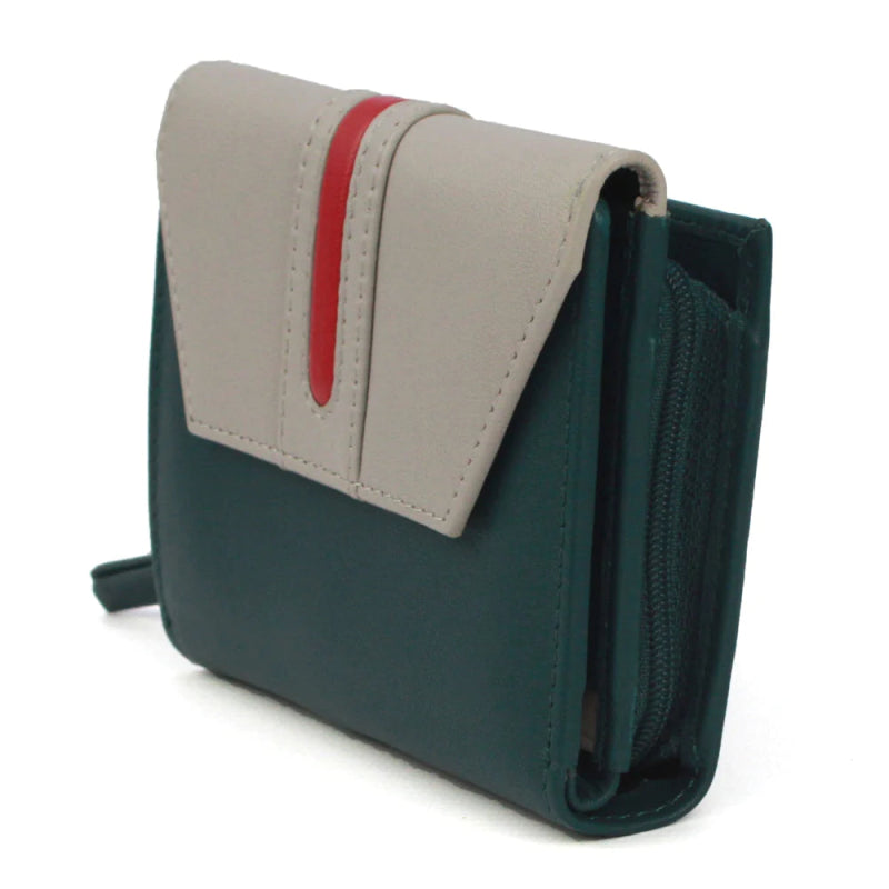 Genuine Soft Leather Purse RFID protection With Contrast colour panel and stripe detail Teal & Ivory - British D'sire