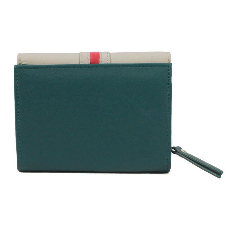 Genuine Soft Leather Purse RFID protection With Contrast colour panel and stripe detail Teal & Ivory - British D'sire Main image