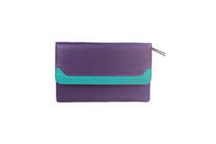 Genuine Soft Leather Purse RFID protection with contrast panel detailing Purple & Turquoise - British D'sire